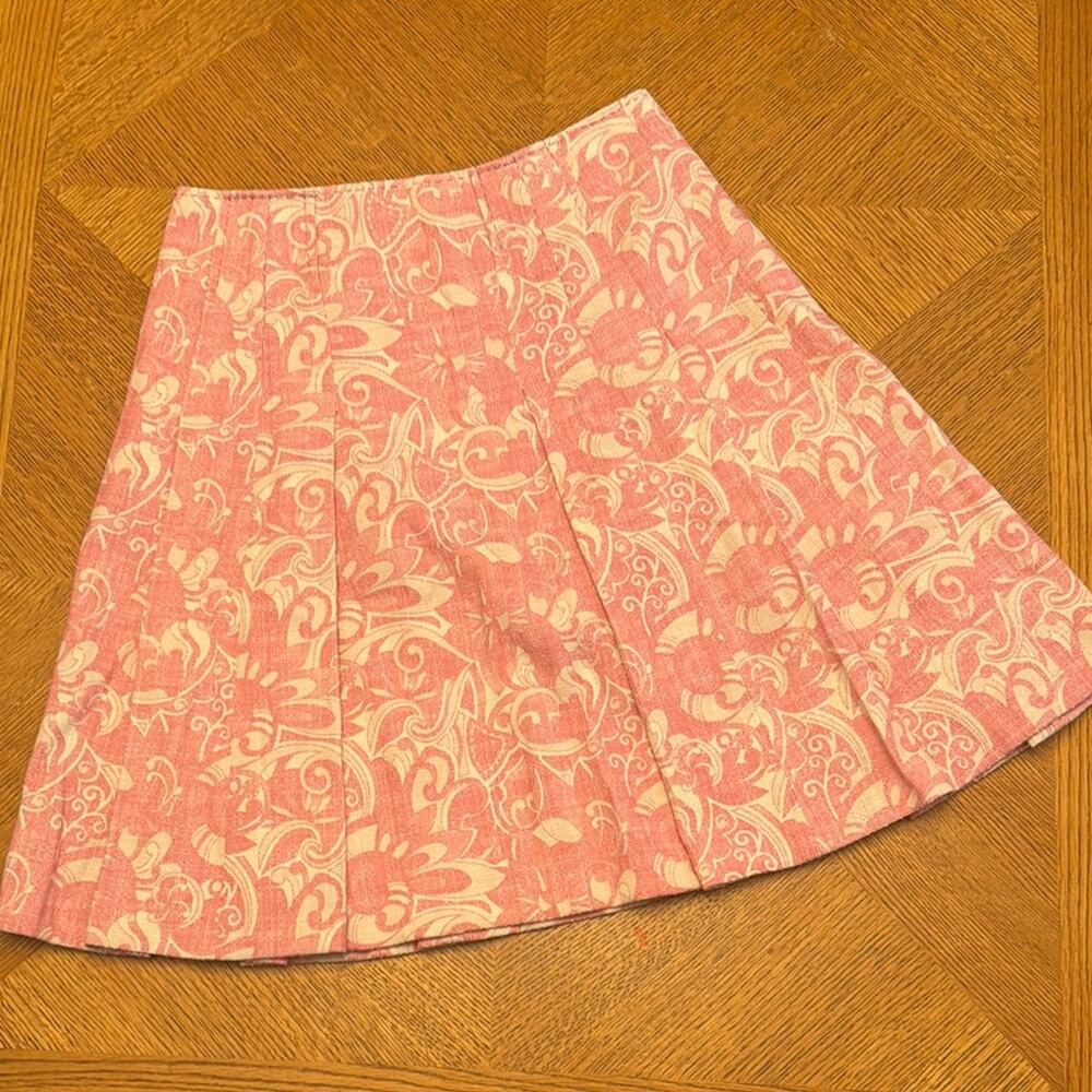 Elie Tahari Preppy Cottagecore Pink Pleated A-Line Knee-Length Skirt Size 8 - Picture 4 of 7